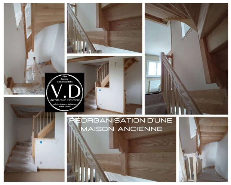 architecture d'intérieur à beauvais, réorganisation de la circulation d'une maison, escalier en frêne, parquet en chêne
