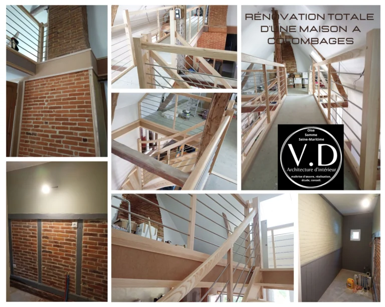 architecte d'intérieur à Grandvilliers, escalier et passerelle dans une maison à colombages