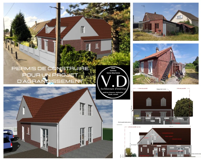 permis de construire pour une maison individuelle architecte d'intérieur Compiègne Façade en brique et enduit. maison de deux niveaux.